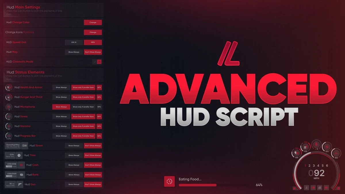 Advanced HUD FiveM | ESX / QB / QBOX / VRP / Standalone