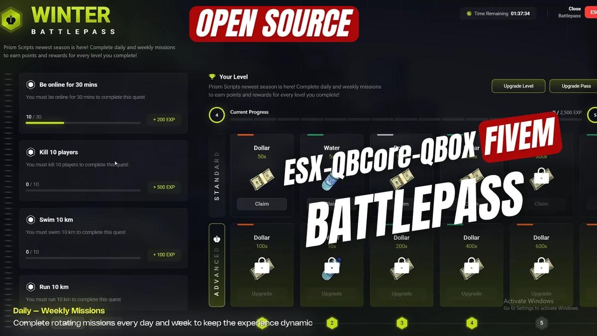 Battlepass FiveM | Open Source (ESX / QBCore / QBOX)