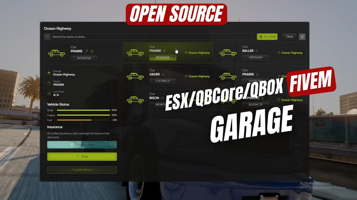 Garage Script FiveM | Open Source (ESX / QBCore / QBOX)