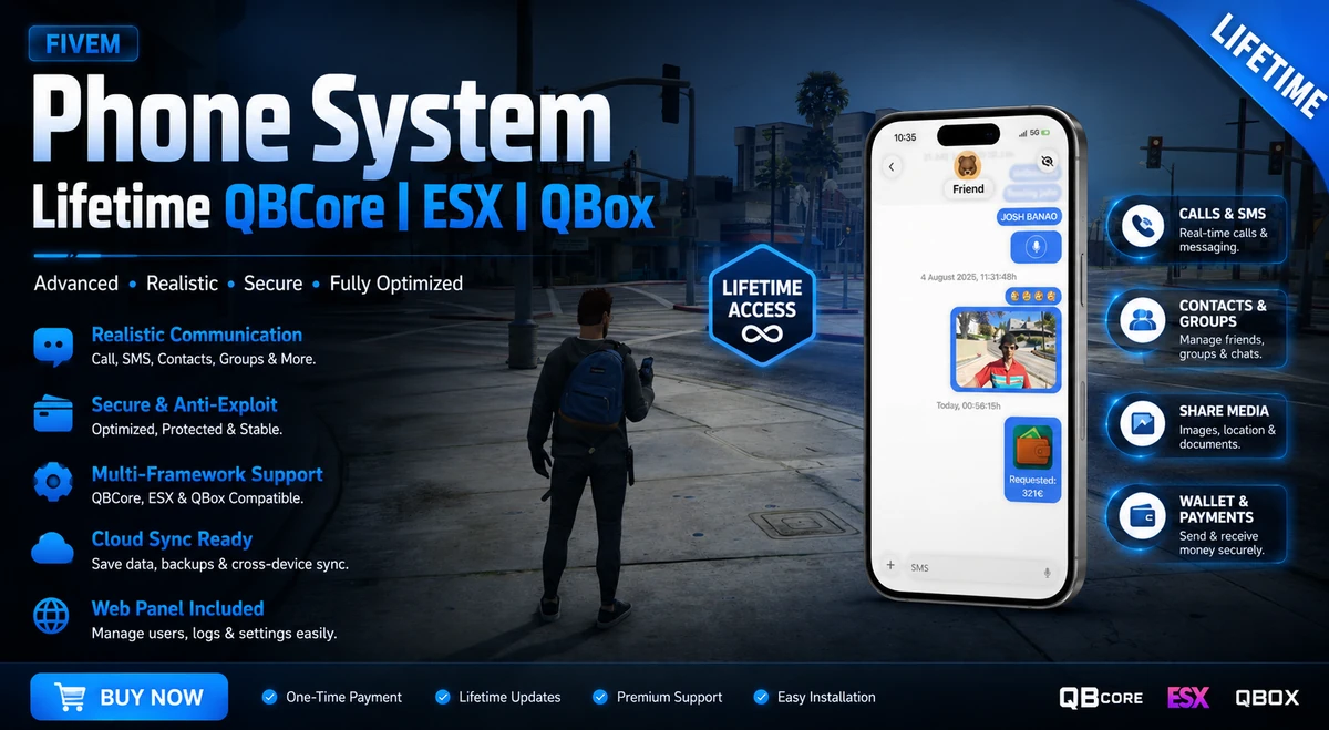 Phone System Lifetime QBCore | ESX | QBox | FiveM Mod Store