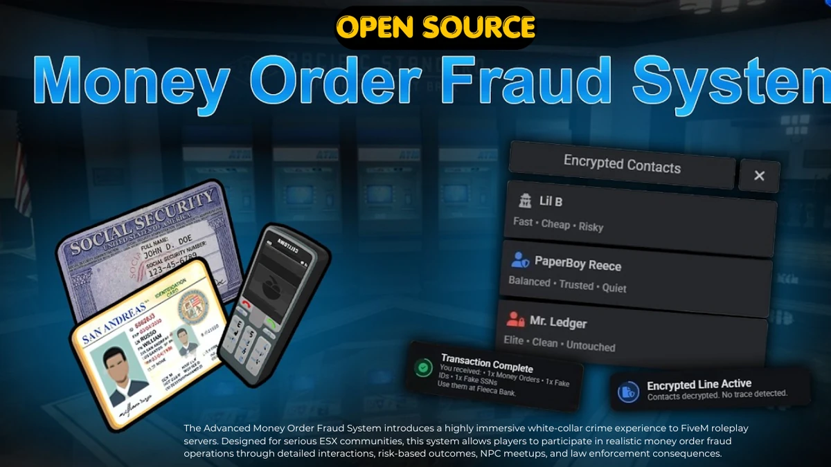 Advanced Money Order Fraud System | Open Source | FiveM Mod Store